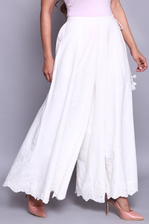 White Cotton Flared Palazzo Pants image number 0