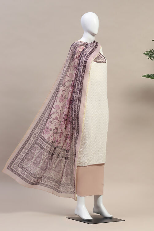 Purple Cotton Printed Unstitched Suit Set image number 4