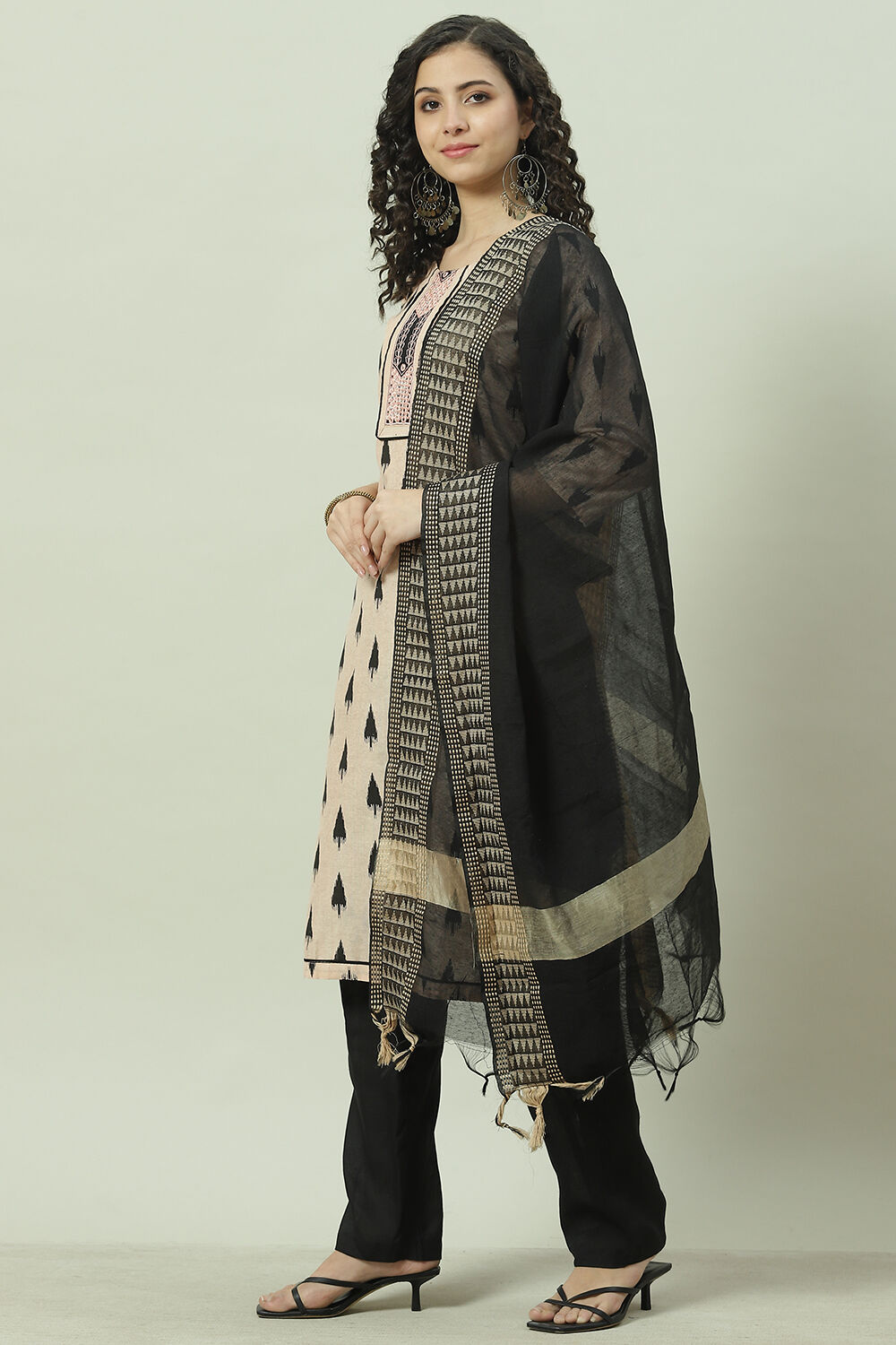 Peach Cotton Unstitched Suit Set image number 5