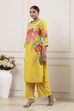 Yellow Cotton Floral Printed Straight Kurta Set image number 4