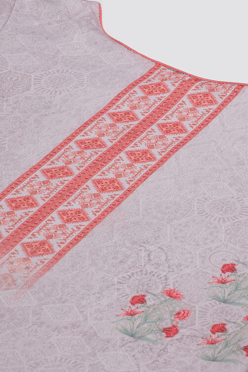 Off White Poly Spun Digital Print Unstitched Suit Set image number 1