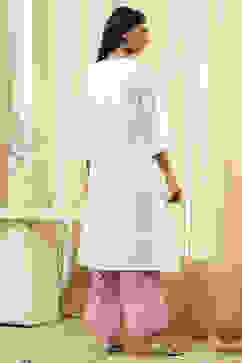 Pink and White Cotton Straight Suit Set image number 5