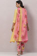Sea Green And Pale Yellow Poly Viscose Asymmetric Kurta Pant Suit Set image number 4