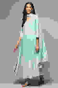 Powder Blue Cotton Anarkali Kurta Churidar Suit Set image number 5