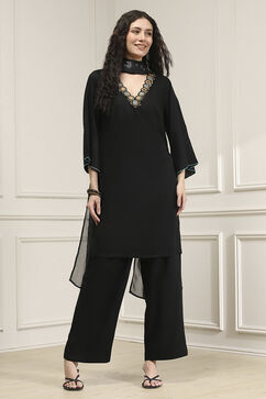 Black Viscose Rayon Relaxed Solid Suit Set image number 0
