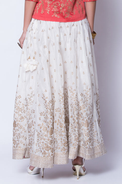Off White Gold Metallic Print Skirt image number 4