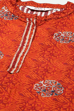 Rust & Indigo Rayon Straight Kurta Palazzo Suit Set image number 1