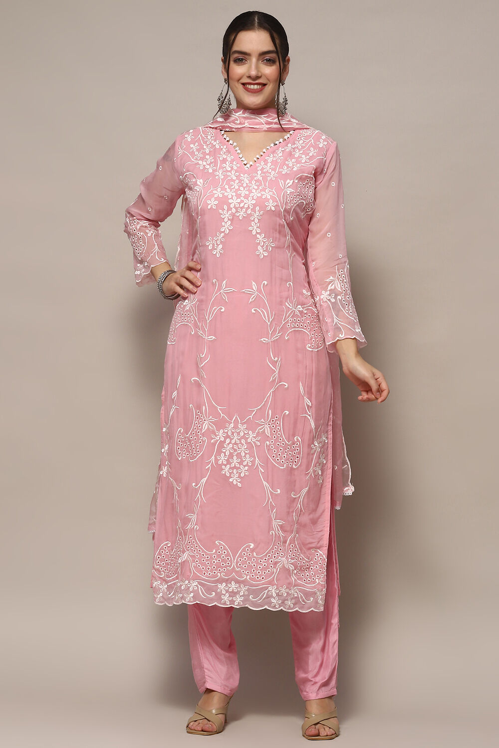 Pastel Pink Organza Unstitched Suit set image number 1