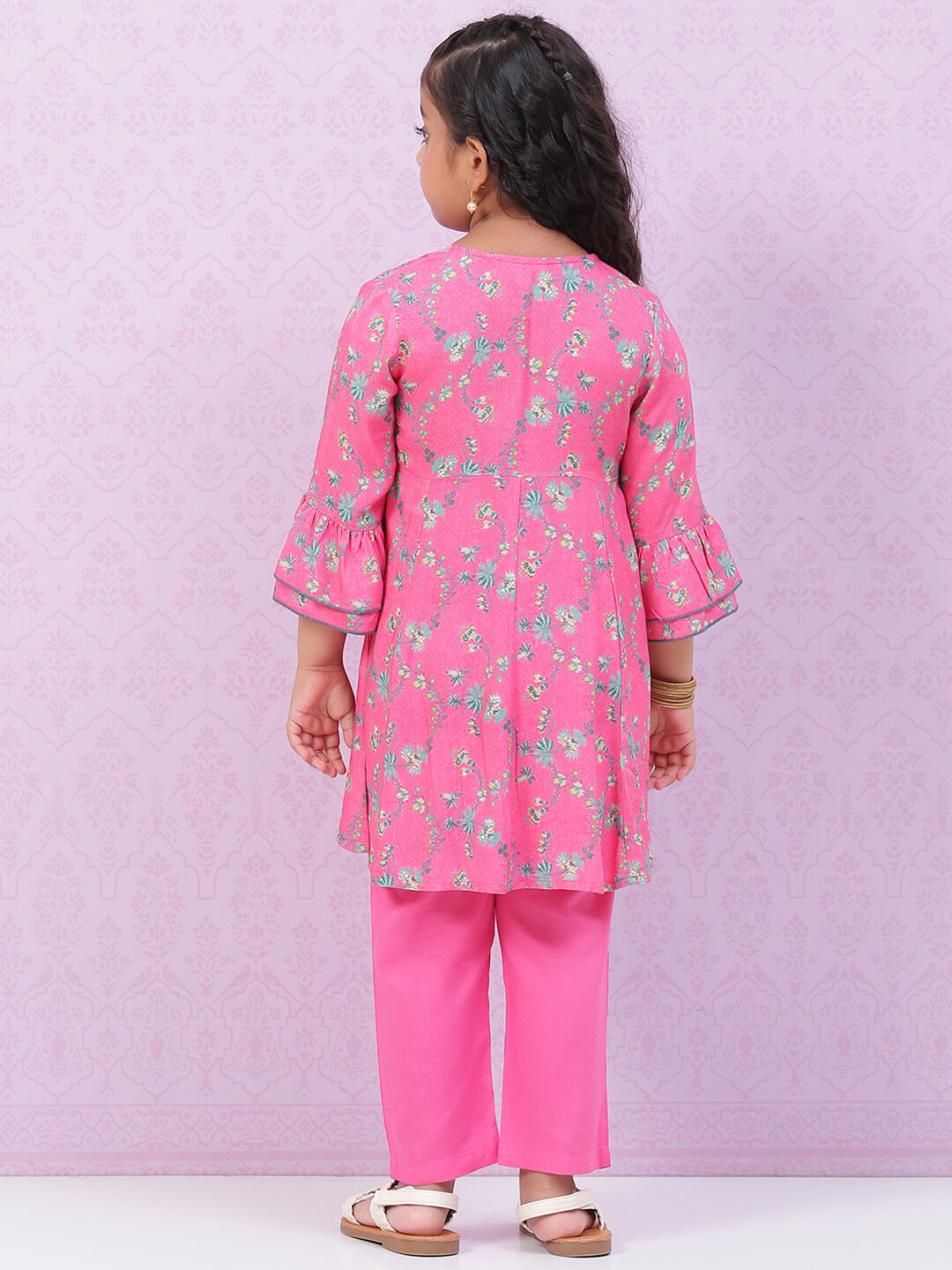 Pink Rayon Kalidar Printed Kurta Set image number 4