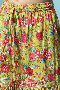 Lime Green Cotton Gathered Printed Kurta Sharara Suit Set image number 2