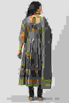 Peacock Blue Cotton Anarkali Kurta Churidar Suit Set image number 4