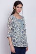 Cream Art Silk Straight Printed Kurti image number 4