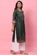 Dark Green A-Line Cotton Kurta image number 3