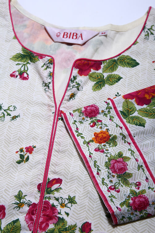 Off White Cotton Straight Kurta Palazzo Suit Set image number 1
