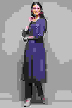 Indigo Rayon Straight Kurta Pant Suit Set image number 0