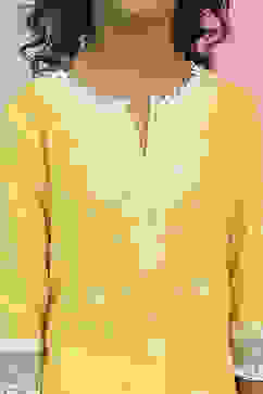 Yellow and White Cotton Printed Kurta Set image number 1