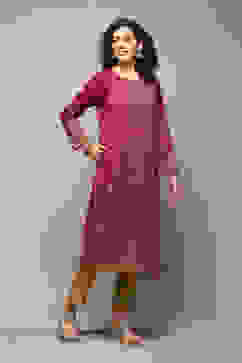 Berry Poly Cotton Straight Yarndyed Kurta image number 4