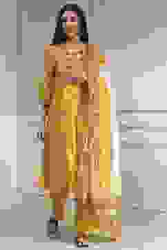 Yellow Cotton Printed A-Line Suit Set image number 0