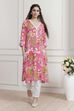 Yellow Floral Printed Straight Kurta image number 5