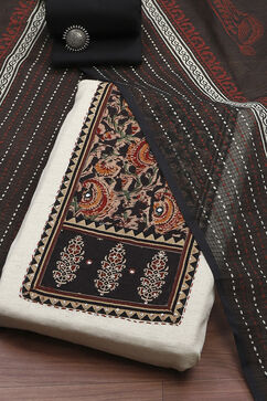 Cream-Black Flex Hand Block Print Unstitched Suit Set image number 0