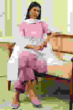 Pink Cotton Schiffli Straight Suit Set image number 0