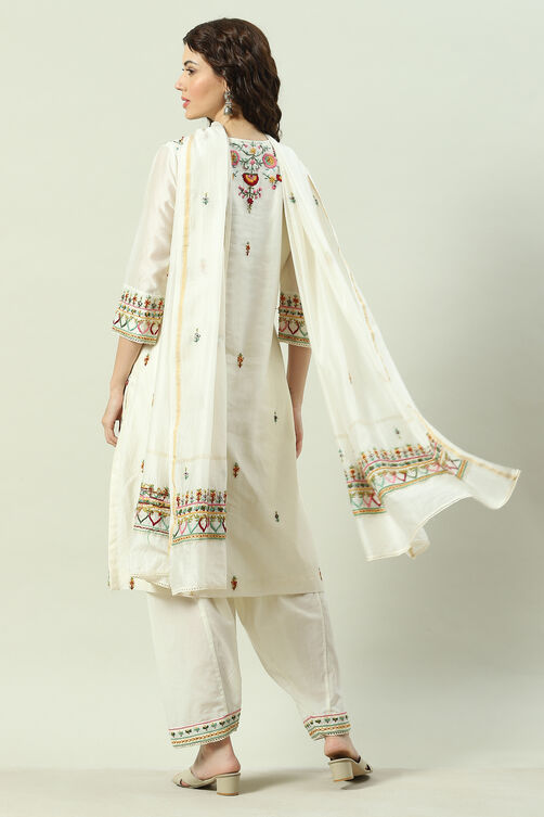 Ivory Cotton Silk Salwar Kurta Salwar Suit Set image number 4