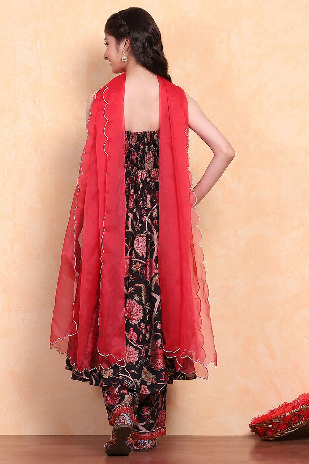 Black Floral Printed Kalidar Suit Set image number 5