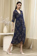 Blue Georgette Printed Asymmetric Dress image number 4