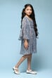 Blue Polyester Gathered Printed Dress image number 3