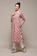 Blue Cotton Straight Printed Kurta image number 2