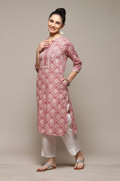 Rose Pink Cotton Straight Printed Kurta image number 2