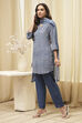 Grey & Pink Art Silk Straight Kurta Pant Suit Set image number 3