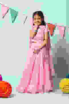 Bubble gum Pink Nylon Short Top Lehenga Set image number 5