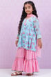Blue Viscose Flared Kurta Garara Suit Set image number 5
