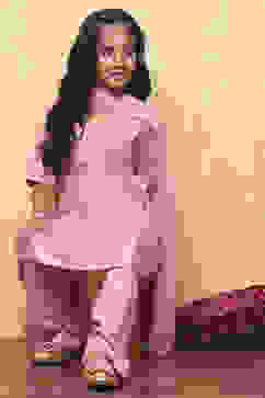 Pink Printed Angrakha Gathered Festive Flared Suit Set image number 0