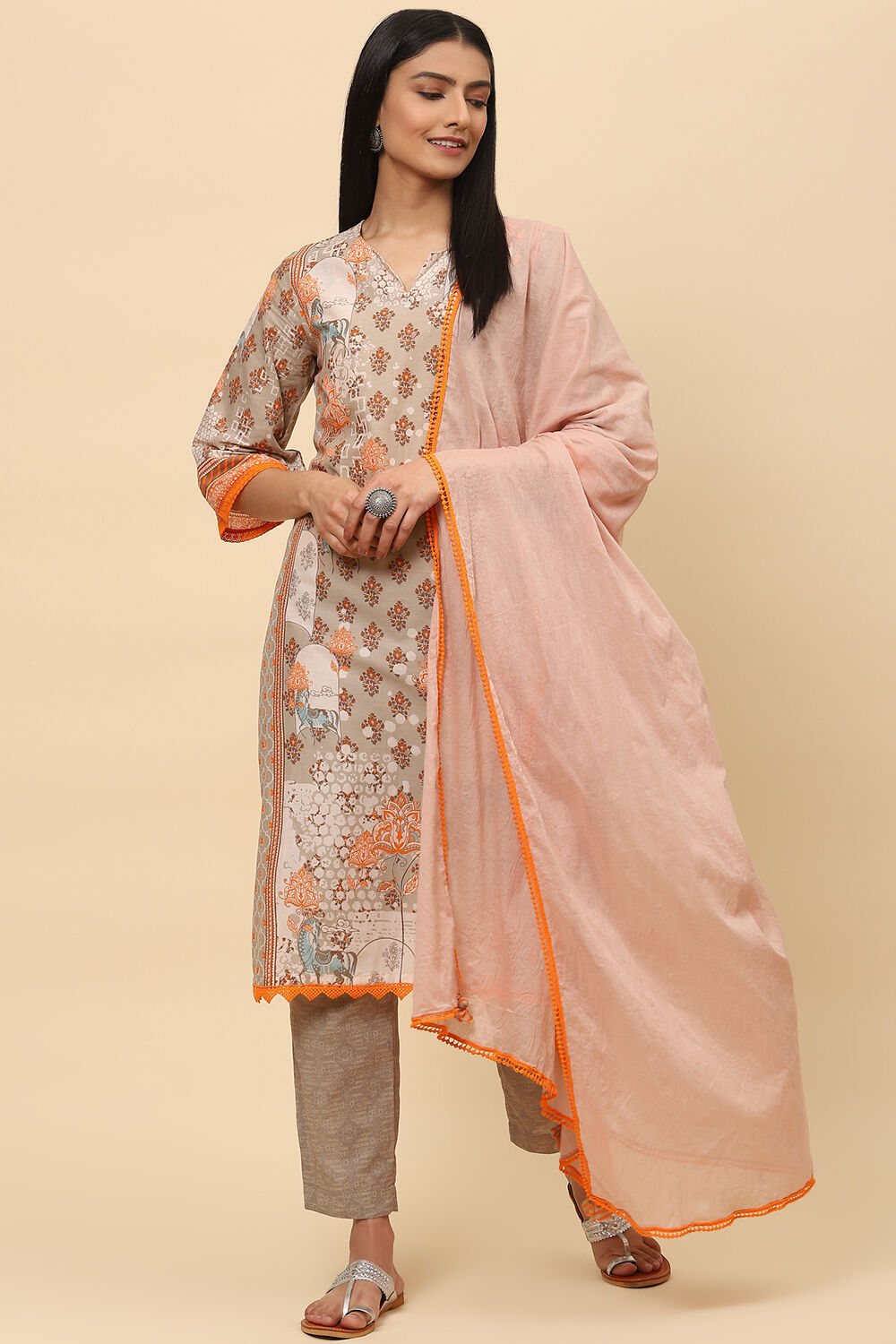 Blush Brown Poly Cotton Straight Suit Set image number 7