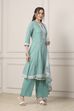 Turquoise Cotton Anarkali Kurta Palazzo Suit Set image number 5