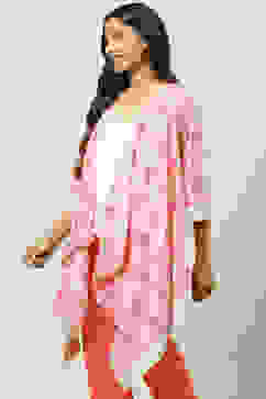 Pink Asymmetric Printed Jacket image number 3