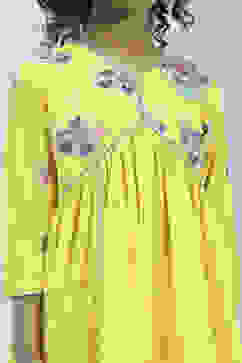 Yellow Cotton Embroidered Gathered Suit Set image number 1