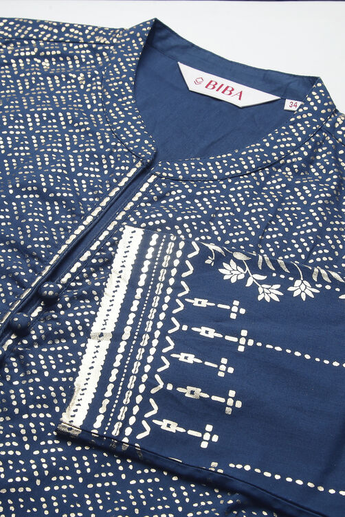 Navy Cotton Fusion Wear Dress image number 1
