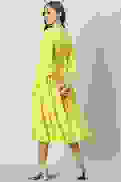 Yellow Cotton Flared Printed Kurta Dress image number 4