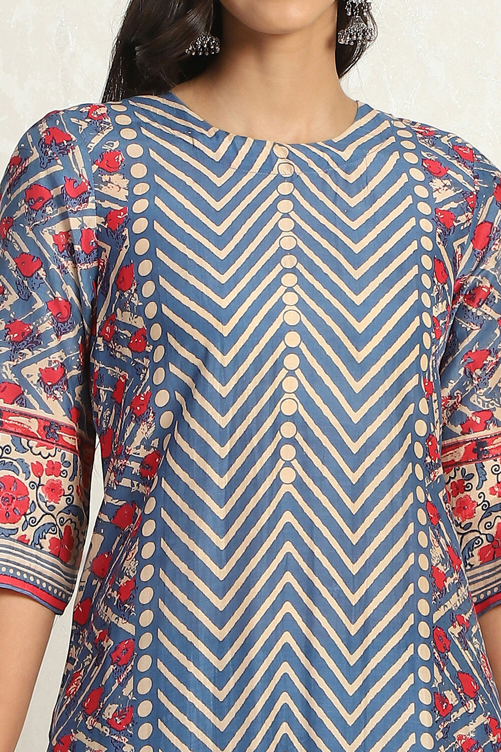 Blue Modal Geometric Printed Straight Suit Set image number 1