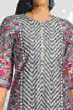 Blue Modal Geometric Printed Straight Suit Set image number 1