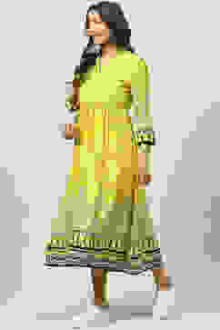 Lemon Cotton Flared Yarndyed Kurta Dress image number 2
