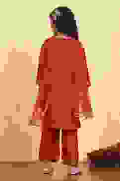 Mustard Yellow and Red Printed Straight Suit Set image number 4