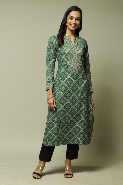 Orange Acrylic Straight Printed Kurta image number 1