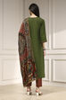 Green Cotton Hand Block Print Unstitched Suit Set image number 5