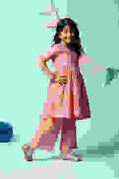 Peach Cotton Straight Printed Kurta Set image number 5