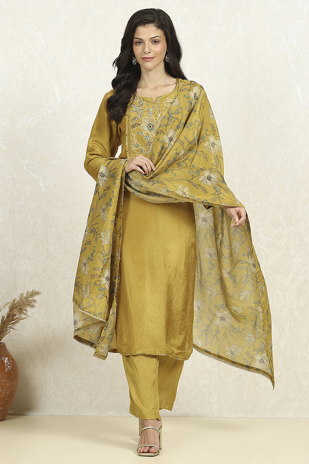 Green Cotton Digital Printed Unstitched Suit Set image number 1