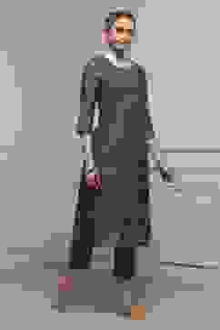 Purple Chanderi Blend Printed Embroidered Unstitched Suit Set image number 6